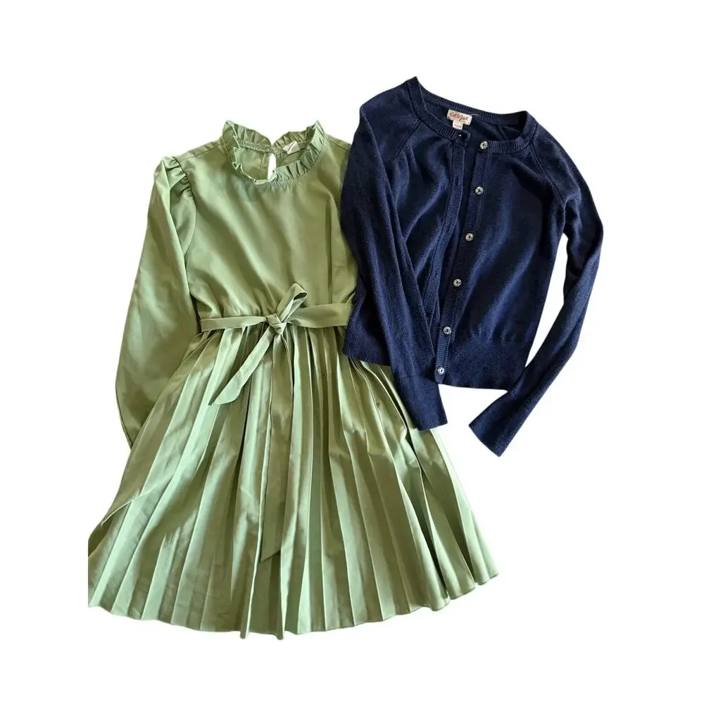 Girls 2-Piece Dress + Cat & Jack Cardigan Set Navy Cardigan Green Dress Size 9
